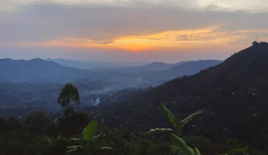 View of the sun setting over Manafwa